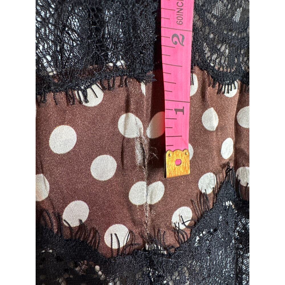Ronny Kobo Holiday Dress Sleeveless V-Neck Lace Trim Midi Brown Polka Dot Medium - Picture 6 of 9